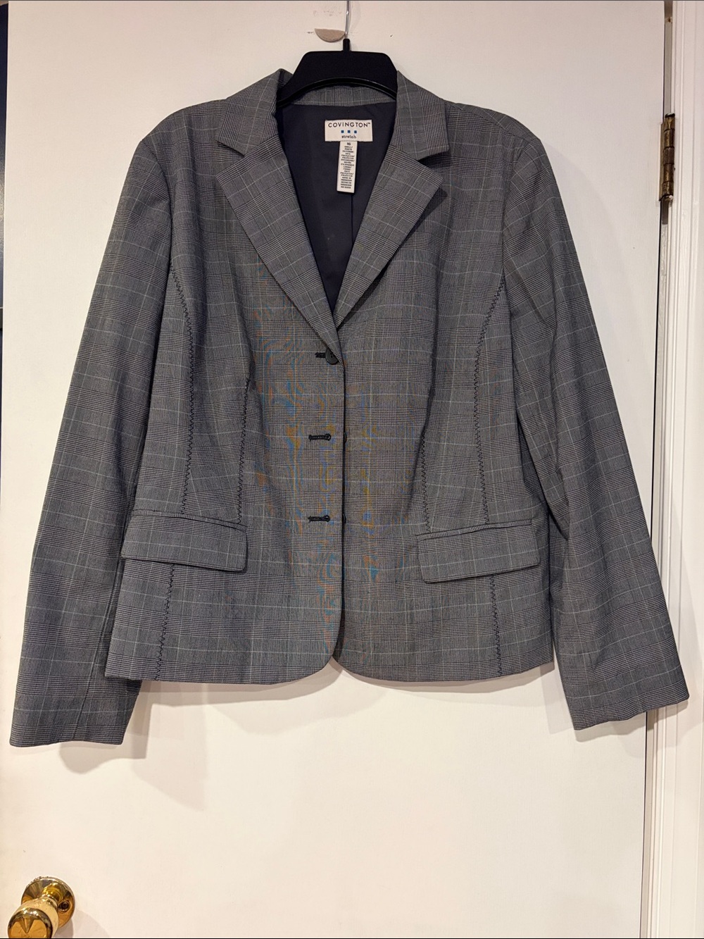 Covington Stretch Grey Glen Plaid Suit Blazer Jacket - Size 16